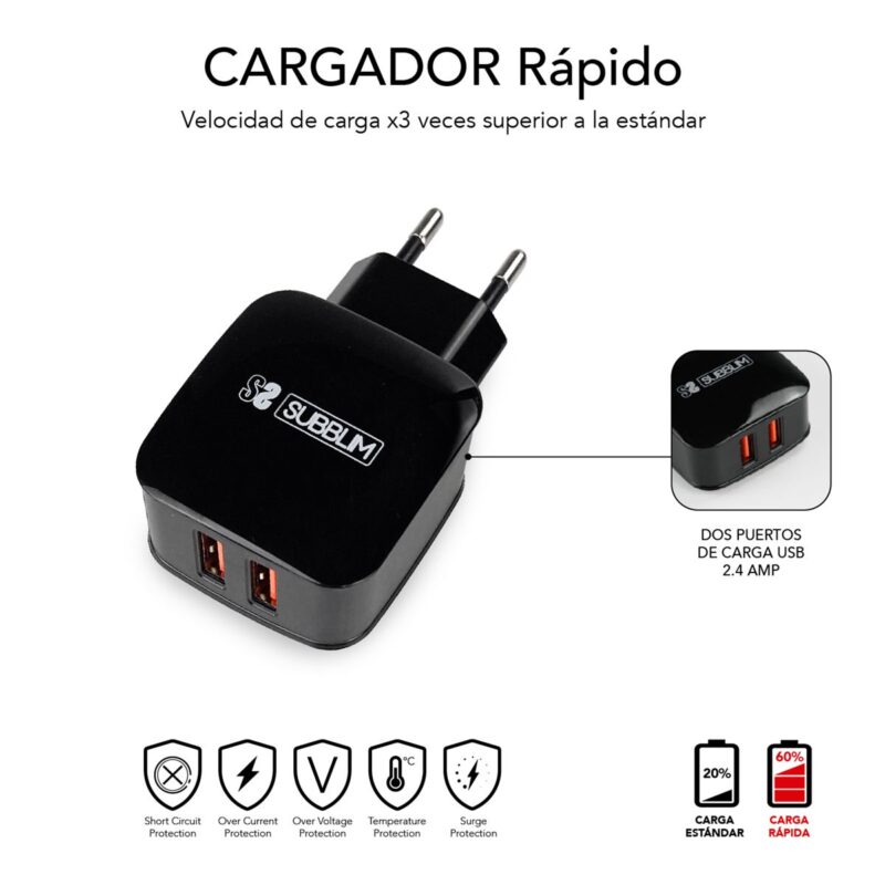 ABS Dual Wall Charger (2.4A) + Cable 3in1 Black