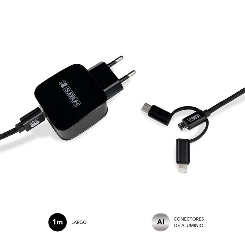 ABS Dual Wall Charger (2.4A) + Cable 3in1 Black