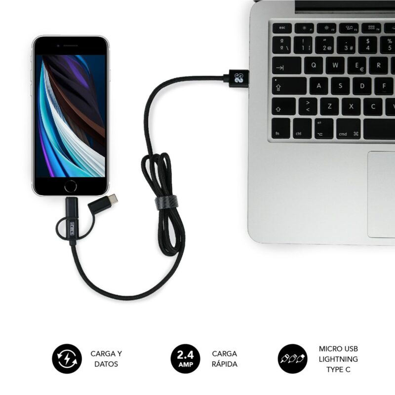 ABS Dual Wall Charger (2.4A) + Cable 3in1 Black