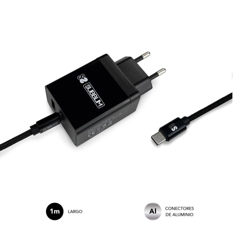 Smart charger PD18W+2.4A + C to C cable Negro