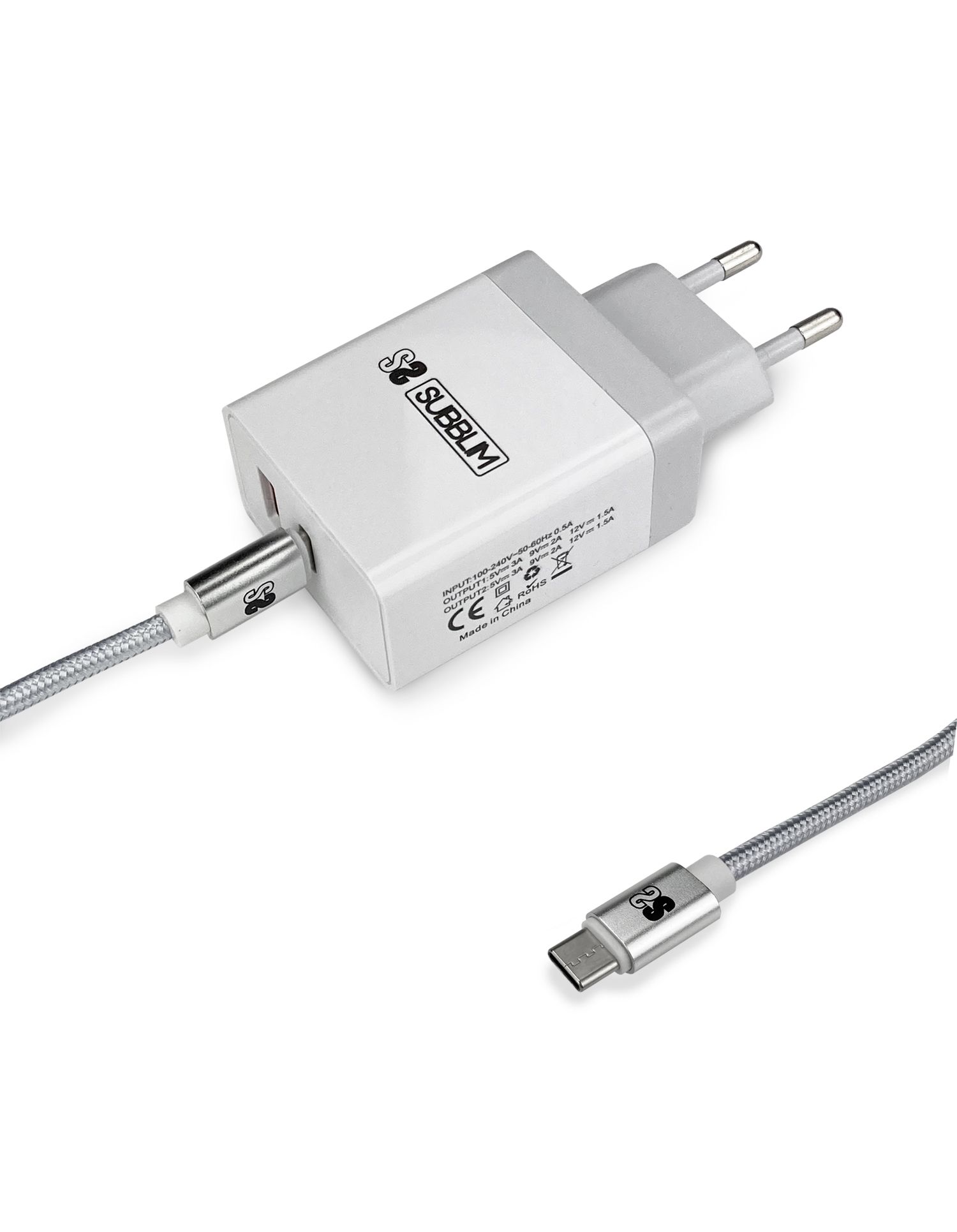 Smart charger PD18W+2.4A + C to C cable white