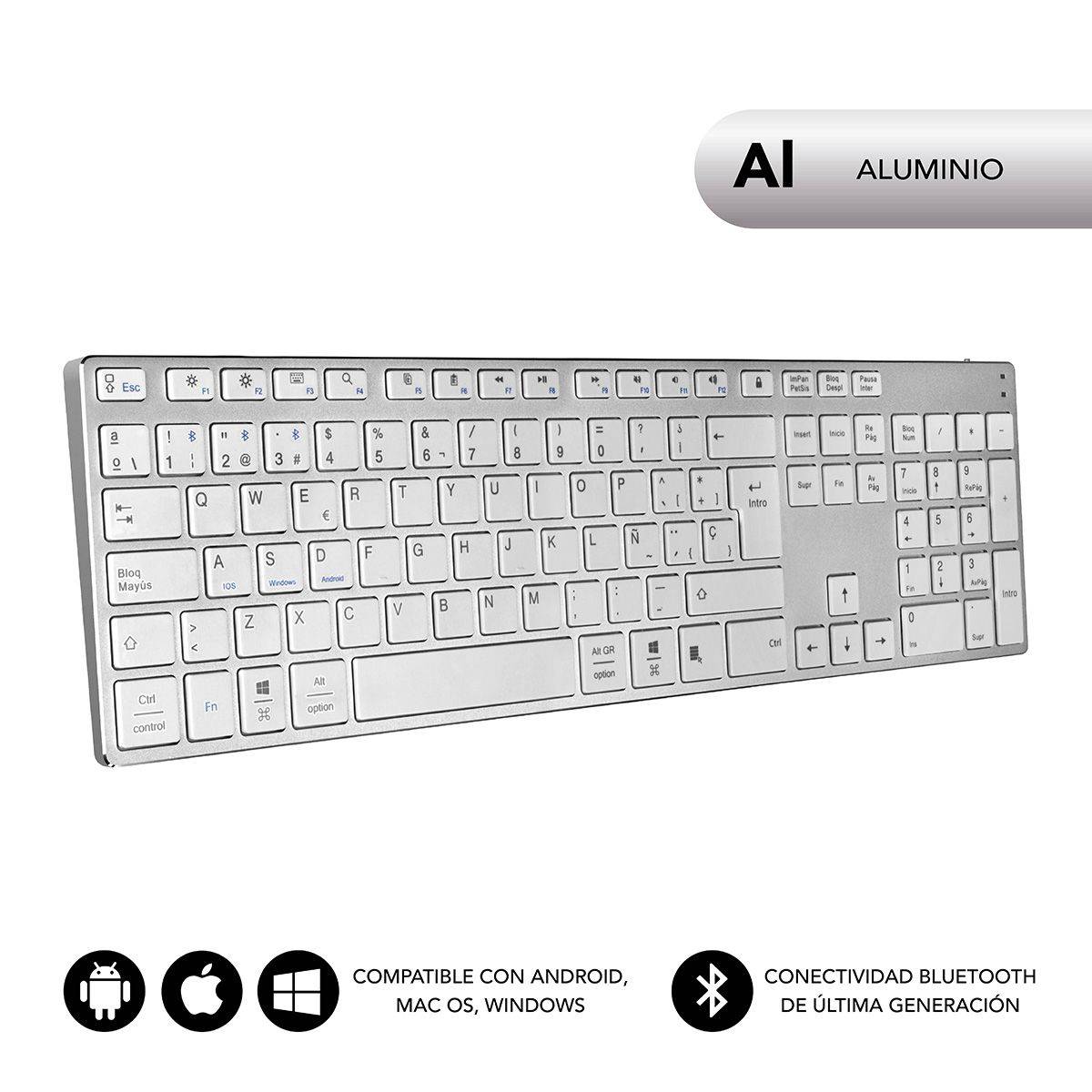 Teclado inalámbrico,KanLin1986 de aluminio ultra delgado Bluetooth teclado inalámbrico para PC Tablet teléfonos celulares Negro 
