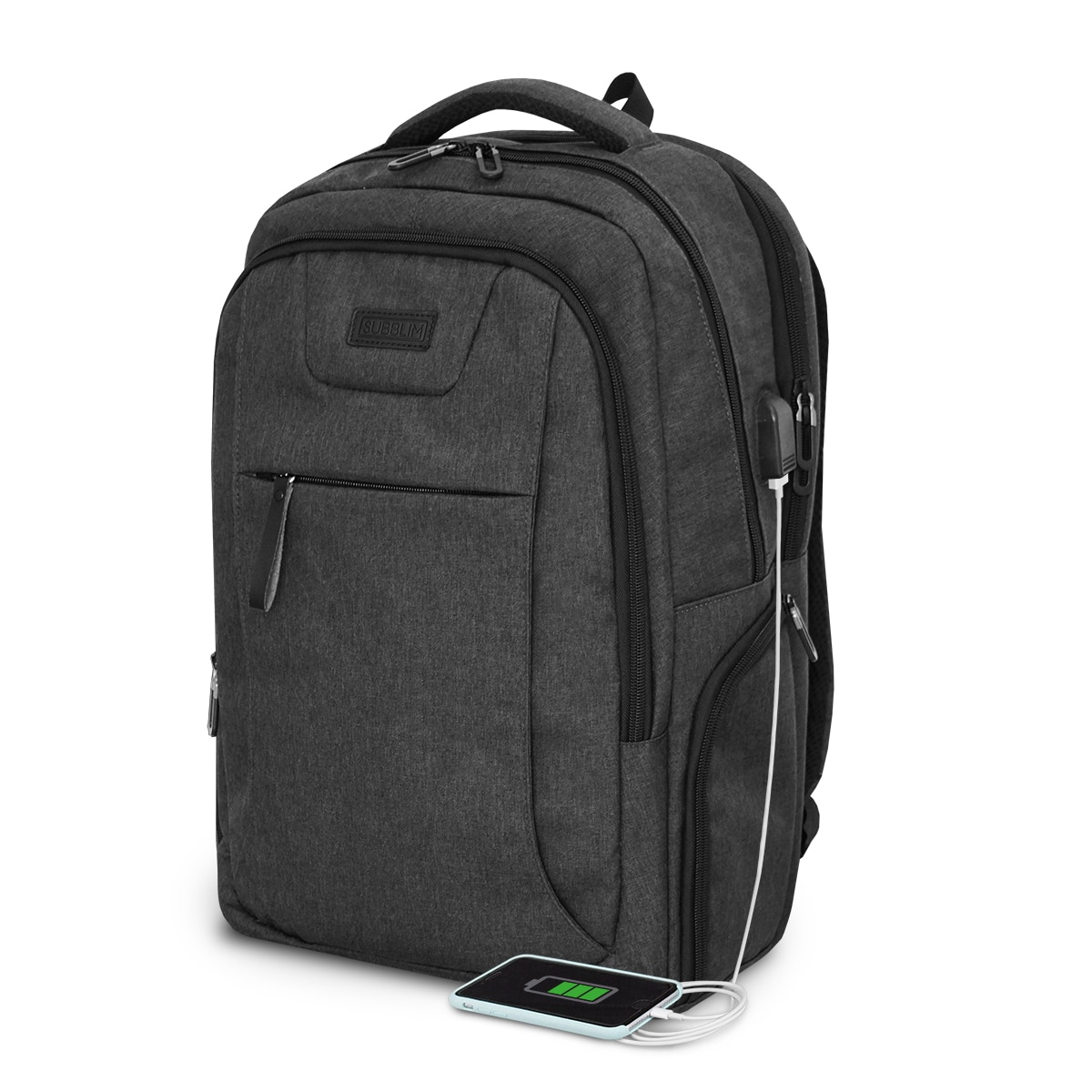 mochila para portatil gris oscura protección air padding con bolsillos organizadores comoda de subblim