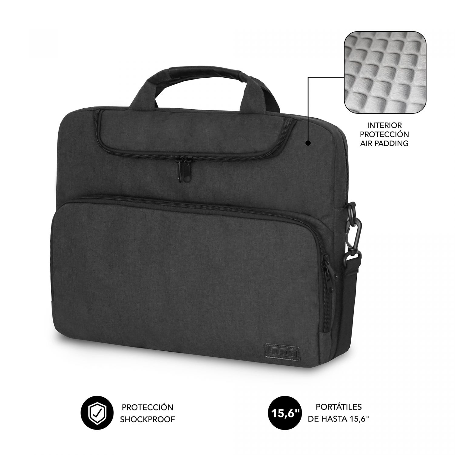 maletín gris oscuro alta protección para portatil 15.6 air padding