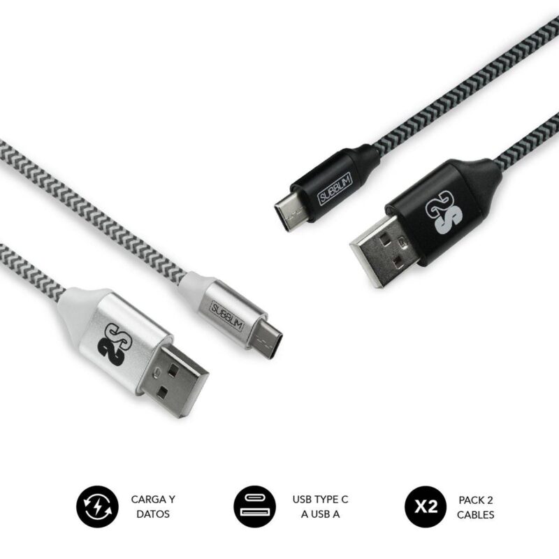 ✅ Pack 2 Cables USB Tipo C – USB A (3.0A) Black/Silver