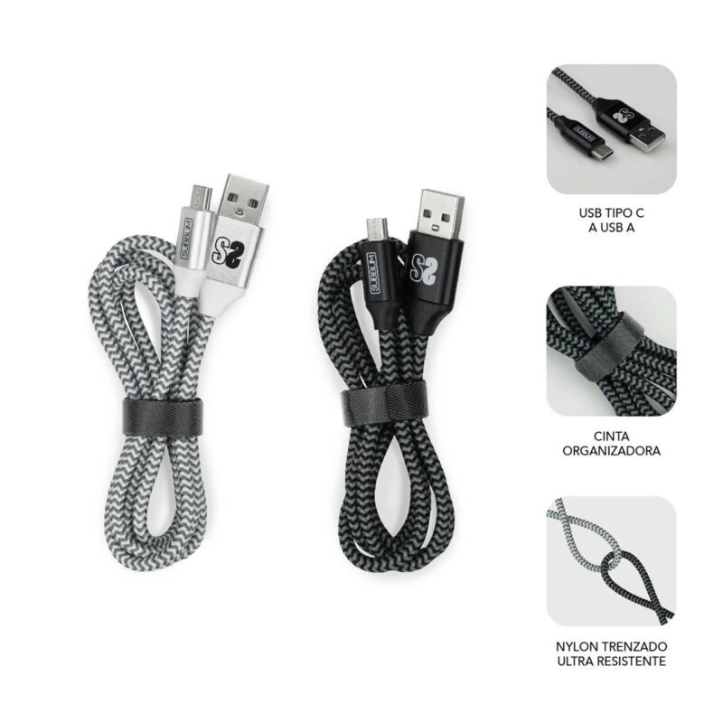✅ Pack 2 Cables USB Tipo C – USB A (3.0A) Black/Silver