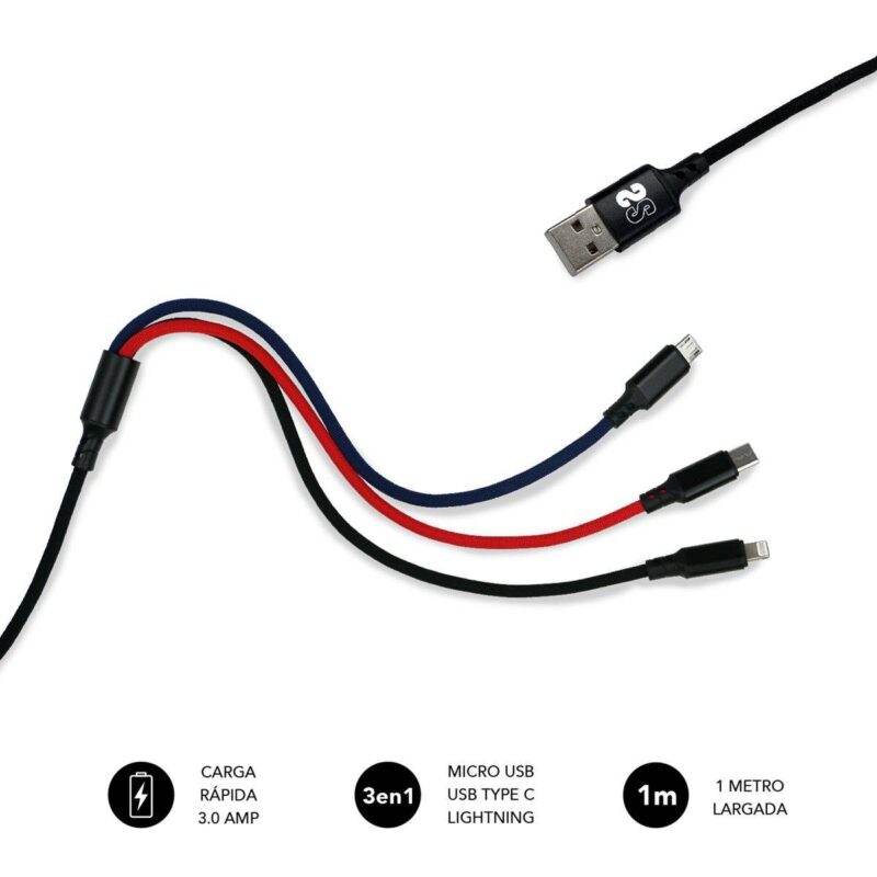 ✅ Premium Cable 3en1 (2.4A) Micro USB + Type C + Lightning