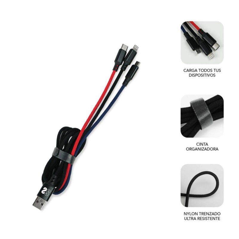 ✅ Premium Cable 3en1 (2.4A) Micro USB + Type C + Lightning
