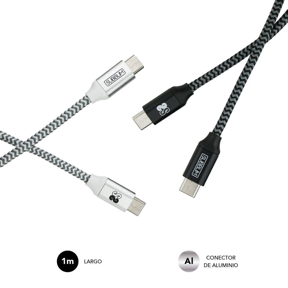 castigo tobillo límite ✓ Pack 2 Cables USB Tipo C – USB Tipo C (3.0A) Black/Silver | Subblim