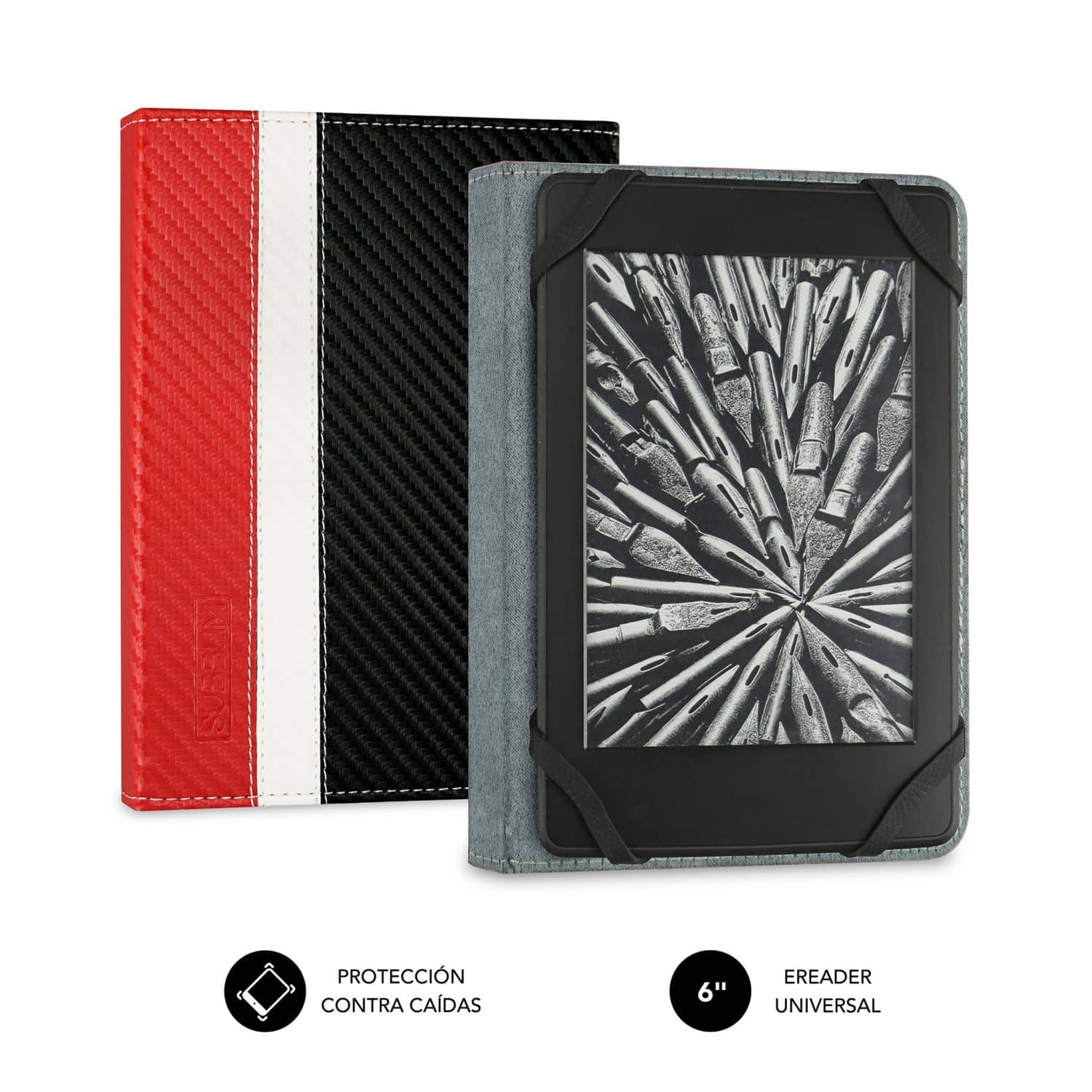 Funda ebook roja y negra para libros electrónicos hasta 6"