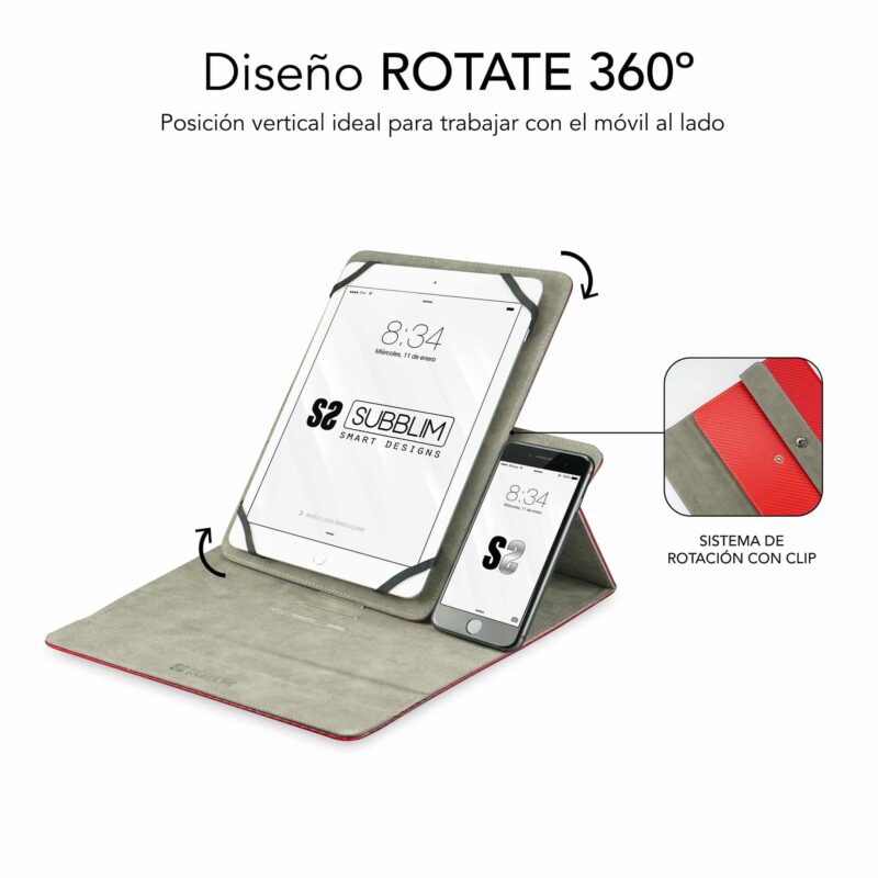 ✅ Funda Tablet Universal Rotate 360 Executive Case 9,6″-11″ Red