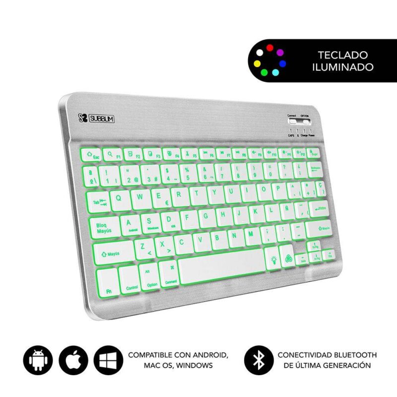 ✅ Teclado Retroiluminado Bluetooth Smart Backlit BT Keyboard Silver