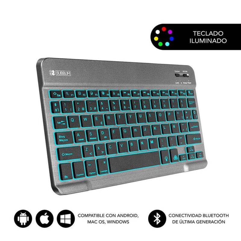 ✅ Teclado Retroiluminado Bluetooth Smart Backlit BT Keyboard Grey