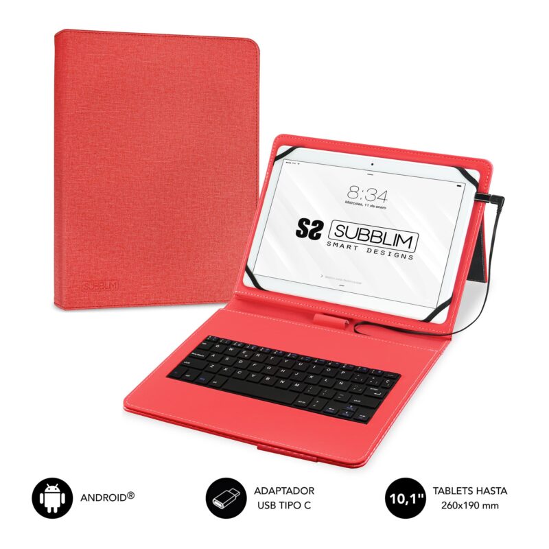 funda roja para tablet con teclado usb integrado. Compativle tablets Android
