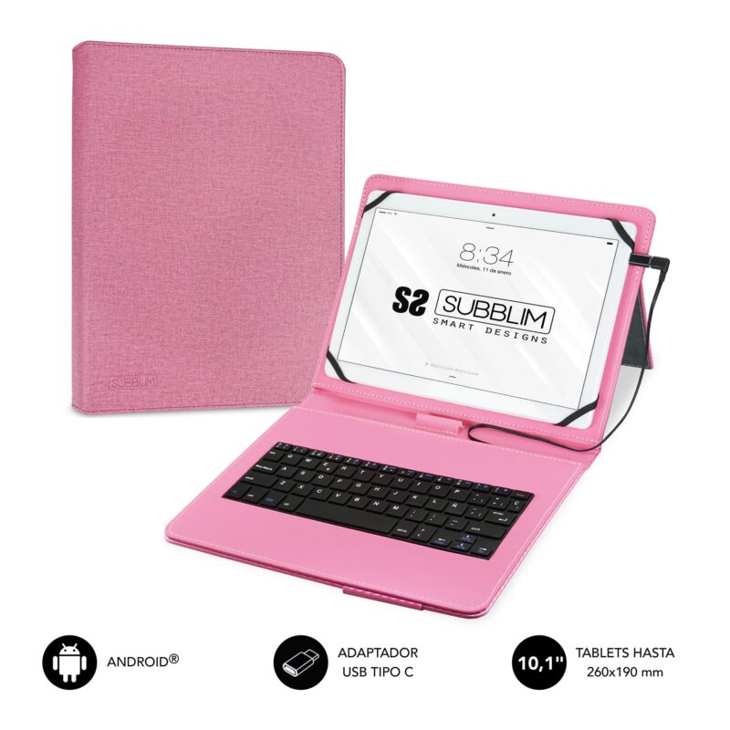 funda con teclado micro usb rosa-1