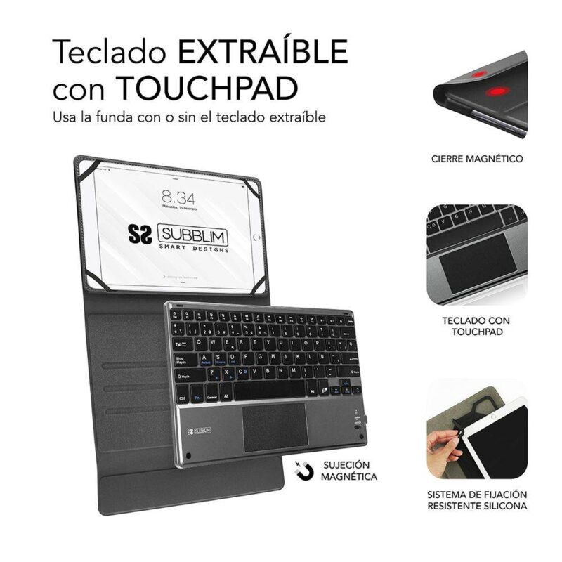 ✅ Funda con Teclado Keytab Pro Bluetooth® 9.6″-10.8″ Touchpad Black