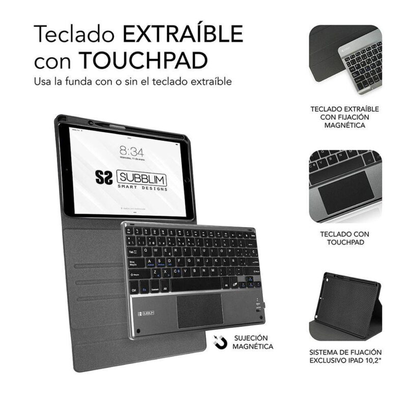 ✅ Funda con Teclado Keytab Pro BT Touchpad iPad 10.2″ Black