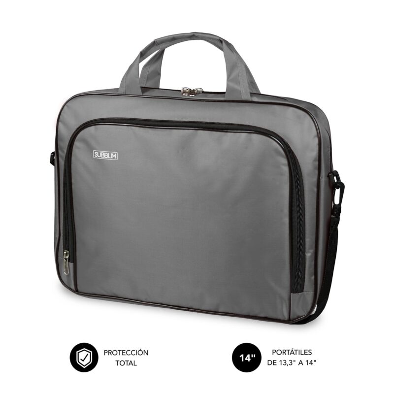 maletin para portatiles entre 13,3 y 14 pulgadas en color gris. Resistente y práctico