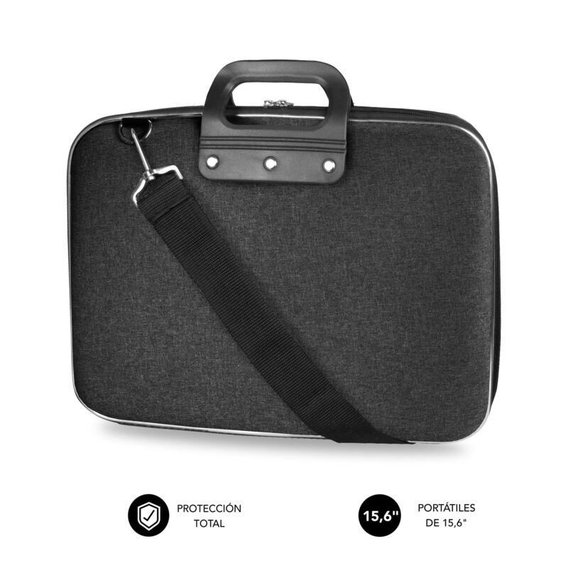 maletin para portátil 15,6 pulgadas duro. Elegante y en color negro con asas y bandolera