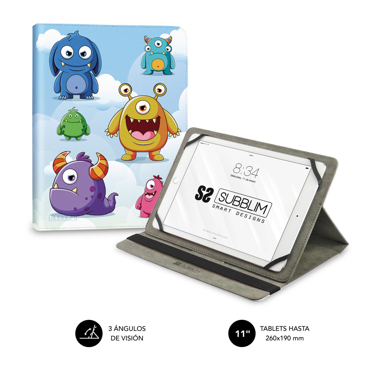 funda universal para tablet con diseño divertido dibujos de monstruos tipo comic