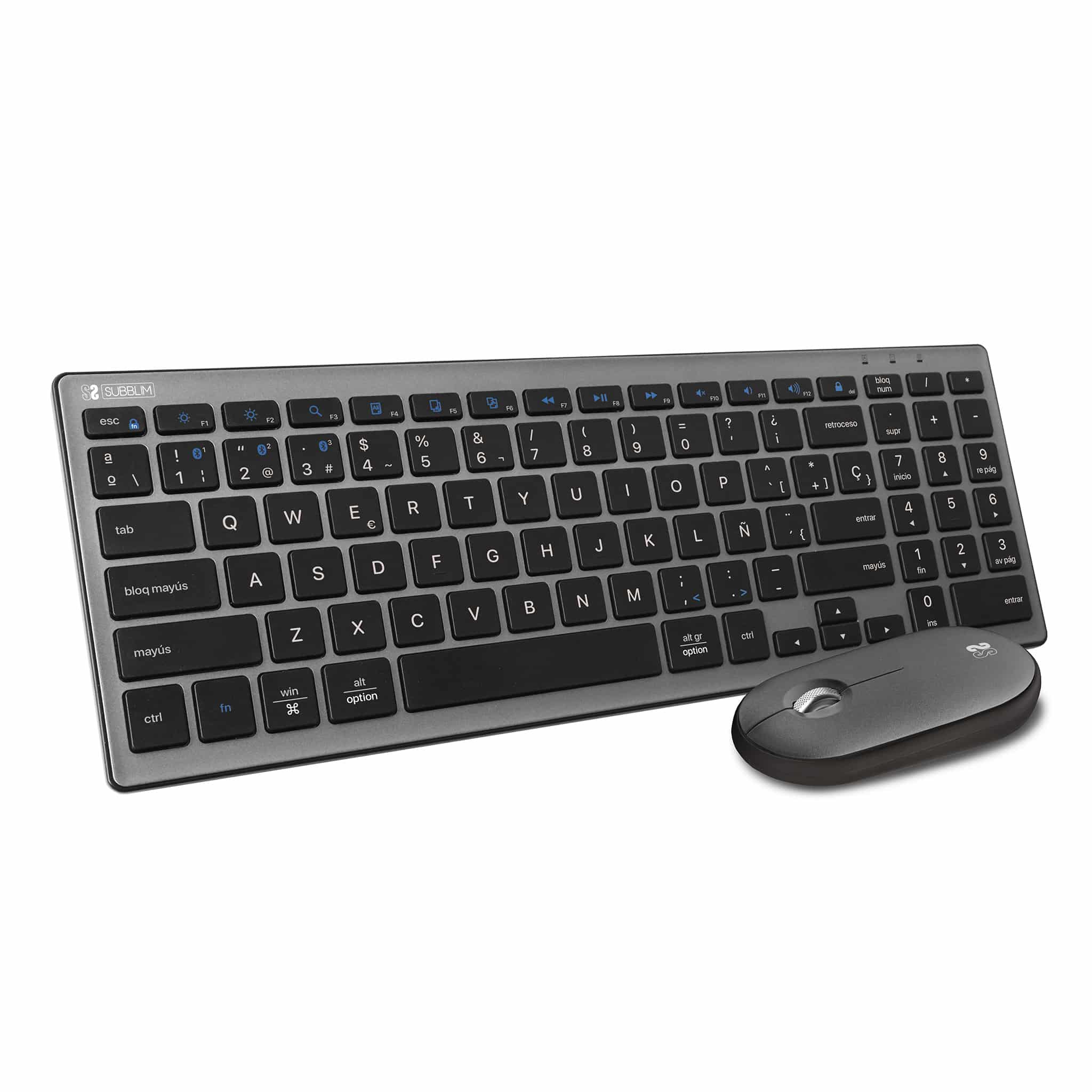 Combo teclado y raton multidispositivo bluetooth gris oscuro