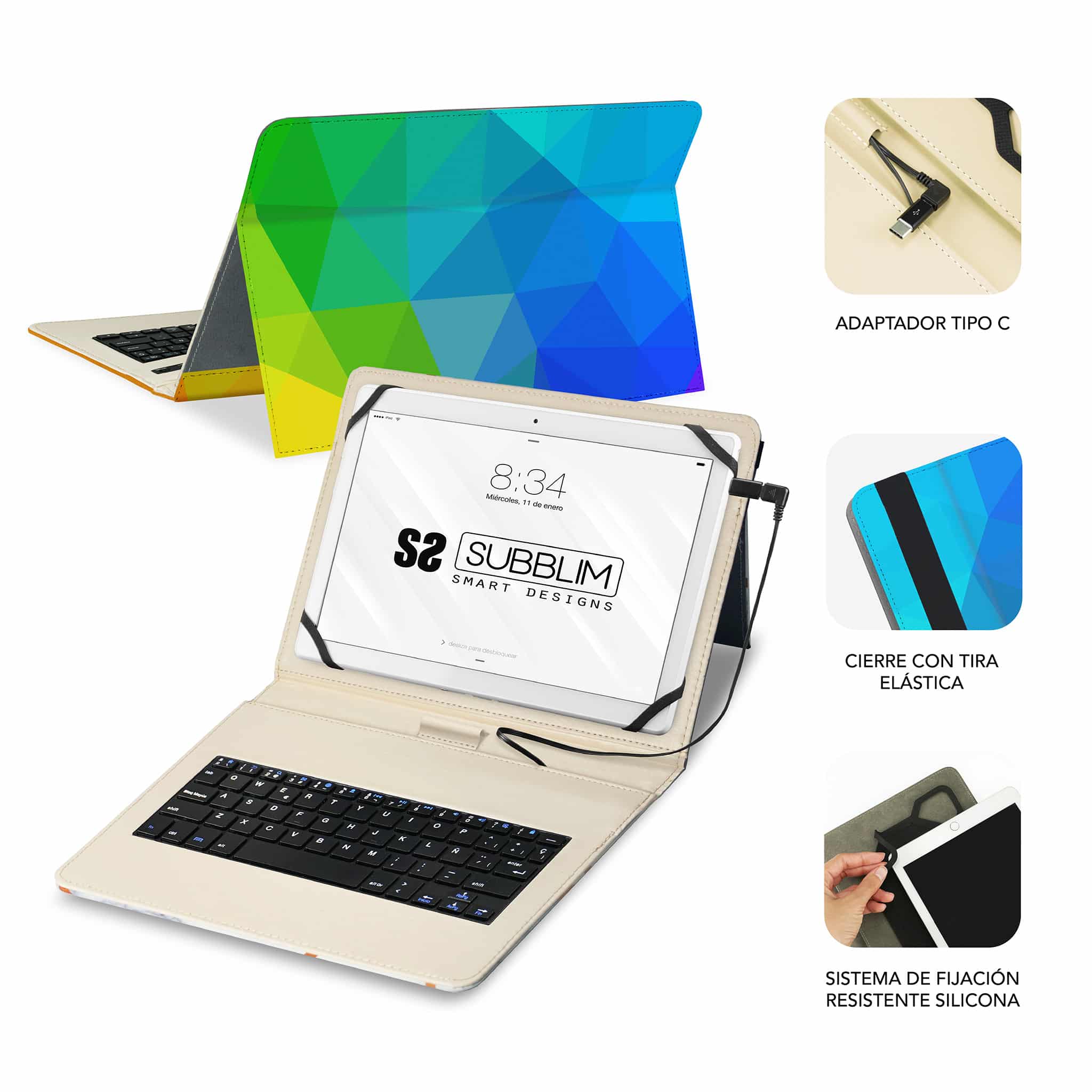 Automático Patético Mendicidad Funda con teclado Micro USB 11" Triángulos | Subblim