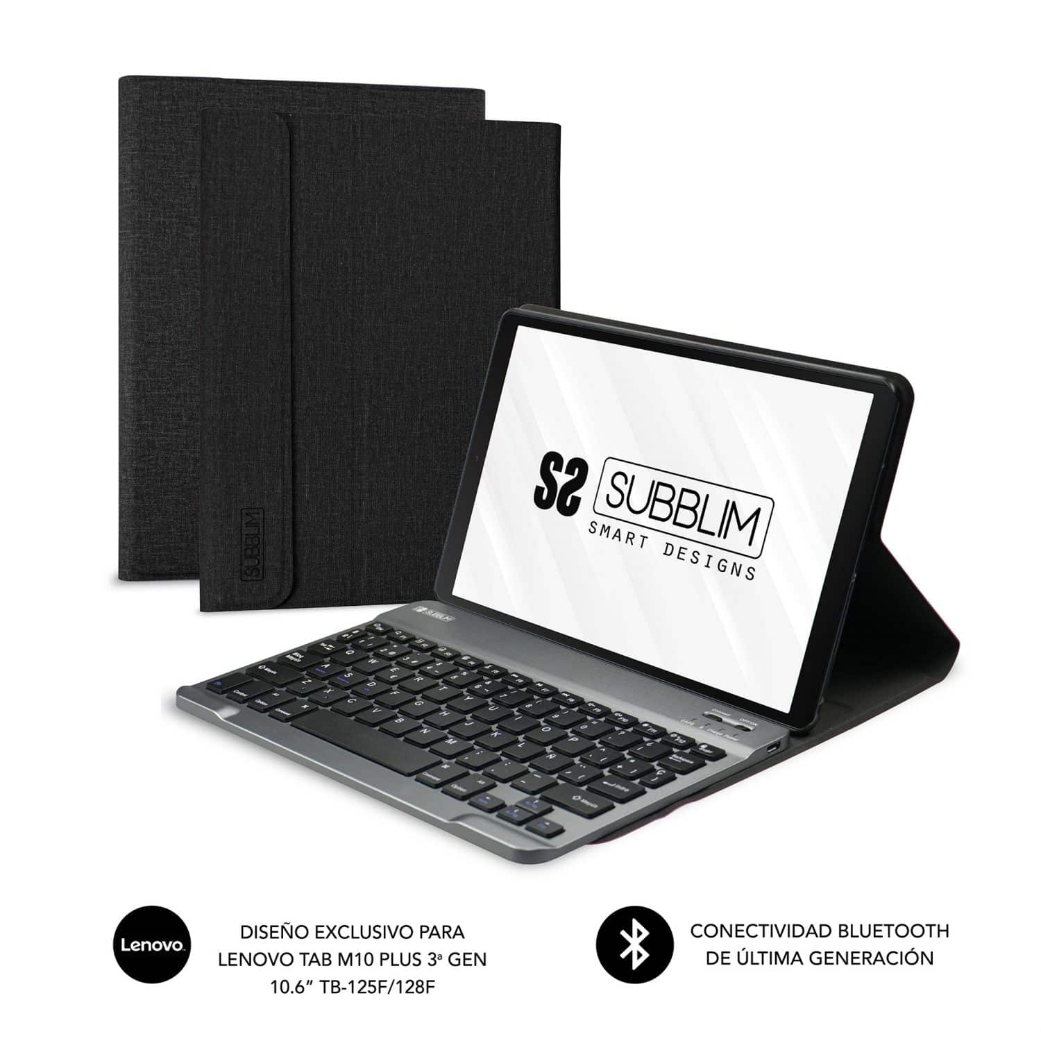 Funda con teclado extraíble bluetooth para tablet lenovo tab m10 plus 3º generacion 10,6 pulgadas tb 125F 128F