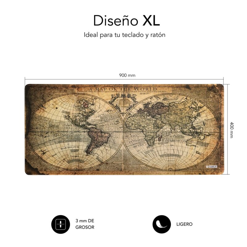 alfombrilla de grandes dimensiones para teclado y ratón con diseño de mapa antiguo vintage world