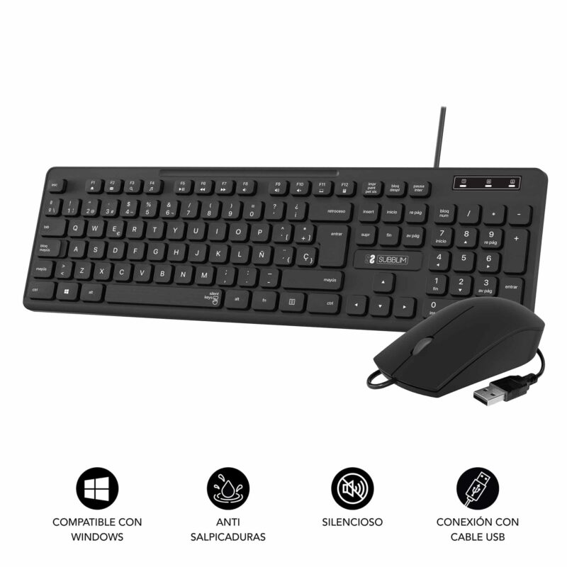 Combo de teclado y ratón con cable usb silencioso ideal para empresas de la gama business de SUBBLIM