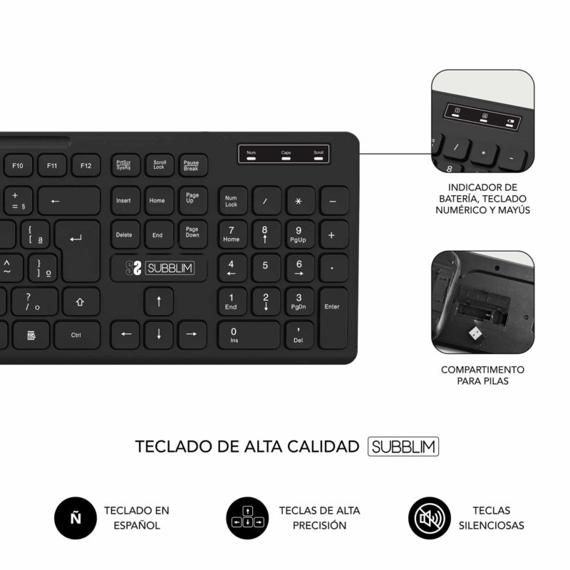 Combo teclado y raton inalambricos business ideal para empresas teclado con teclas planas y teclas de función y multimedia. Teclado completo