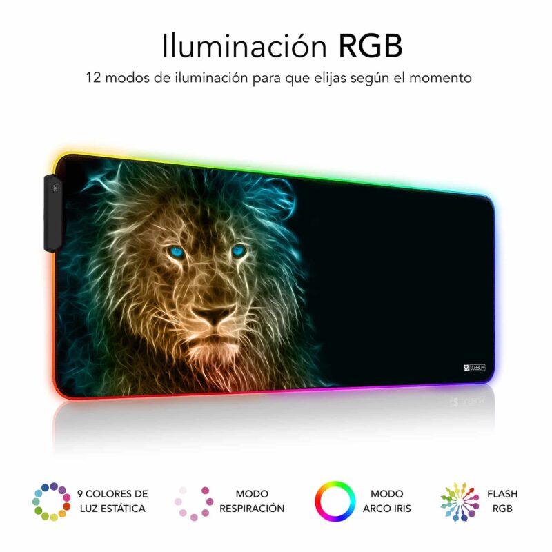 ✅ Alfombrilla / Tapete Ratón con Luz LED RGB 9 colores extra grande León