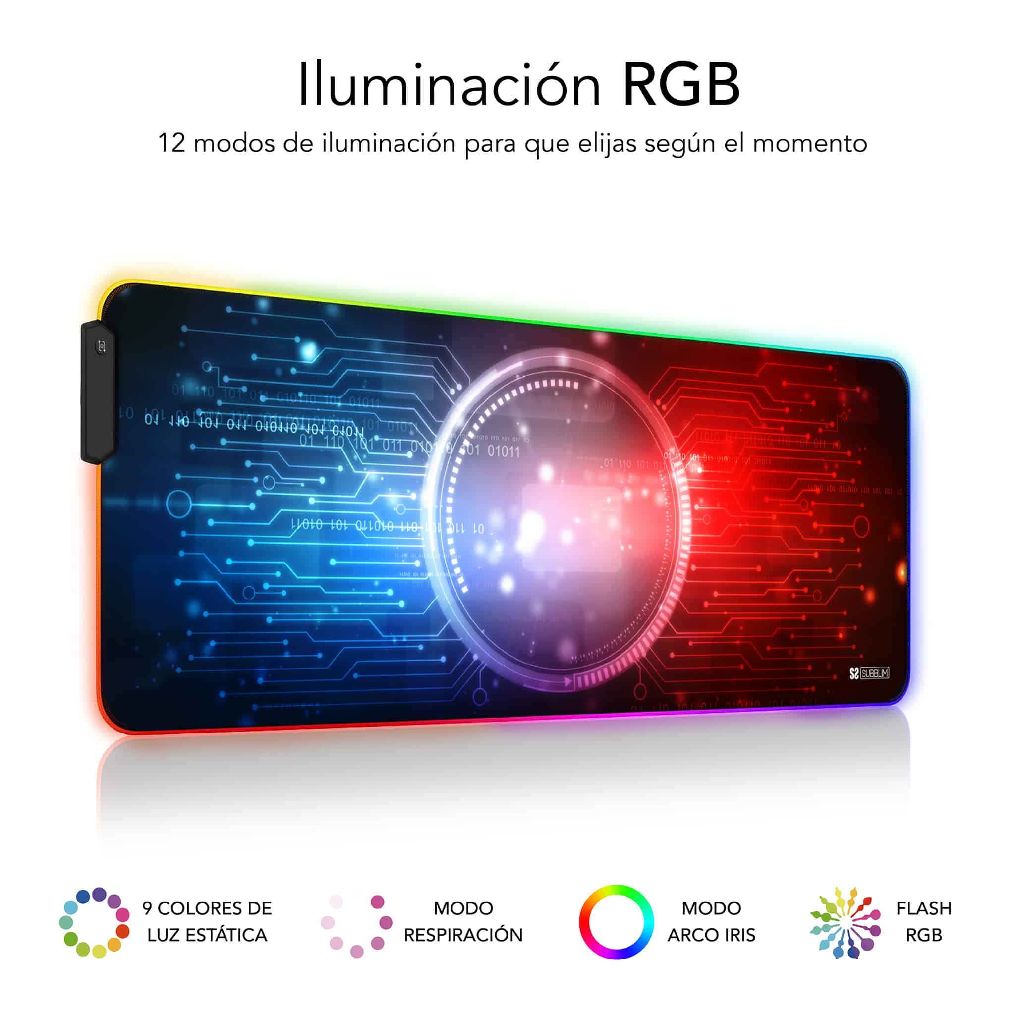 ✓ Alfombrilla / Tapete Ratón con Luz LED 9 colores extra grande Chip | Subblim