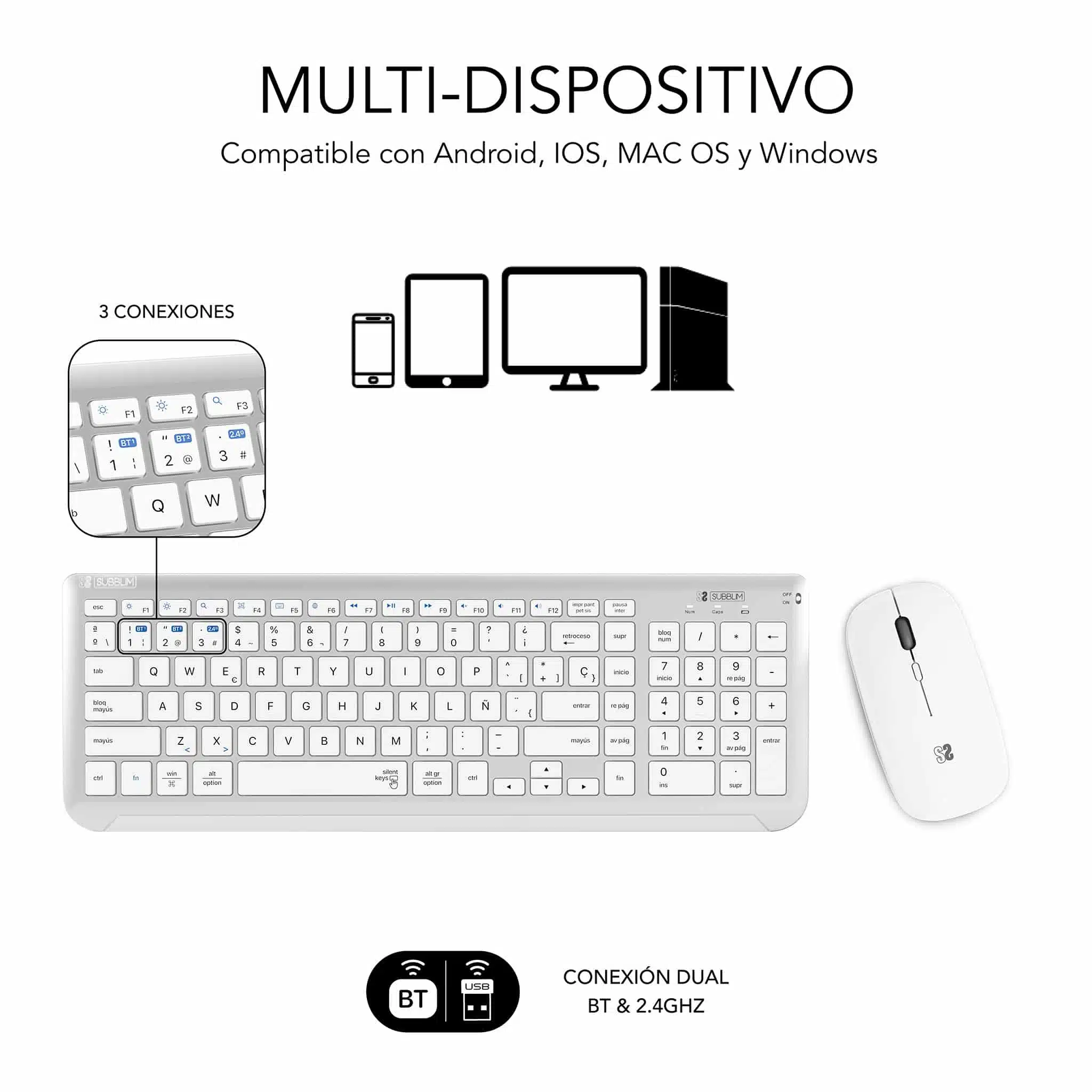 ✅ Conectividad dual Radiofrecuencia con receptor USB + Bluetooth ✅ Conectividad dual Radiofrecuencia con receptor USB + Bluetooth