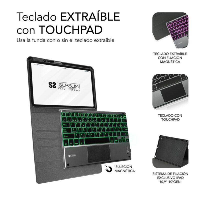 ✅ Funda con Teclado Retroiluminado Keytab Pro BT Touchpad iPad 10,9″ 10ª Gen.