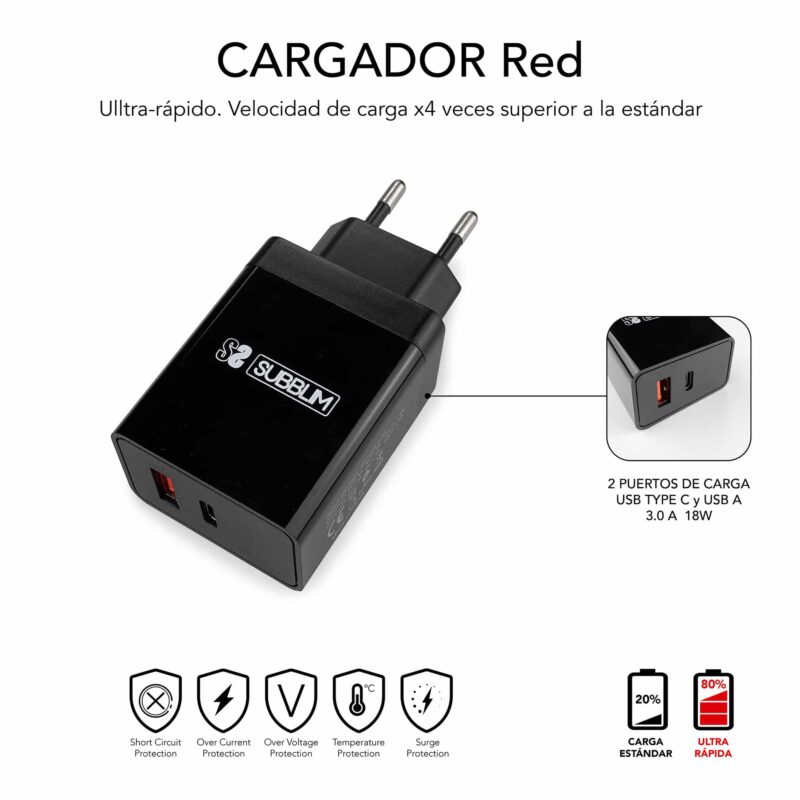 ✅ Cargador Pared Smart charger PD25W+QC3.0+C to C/Lightning cable Black
