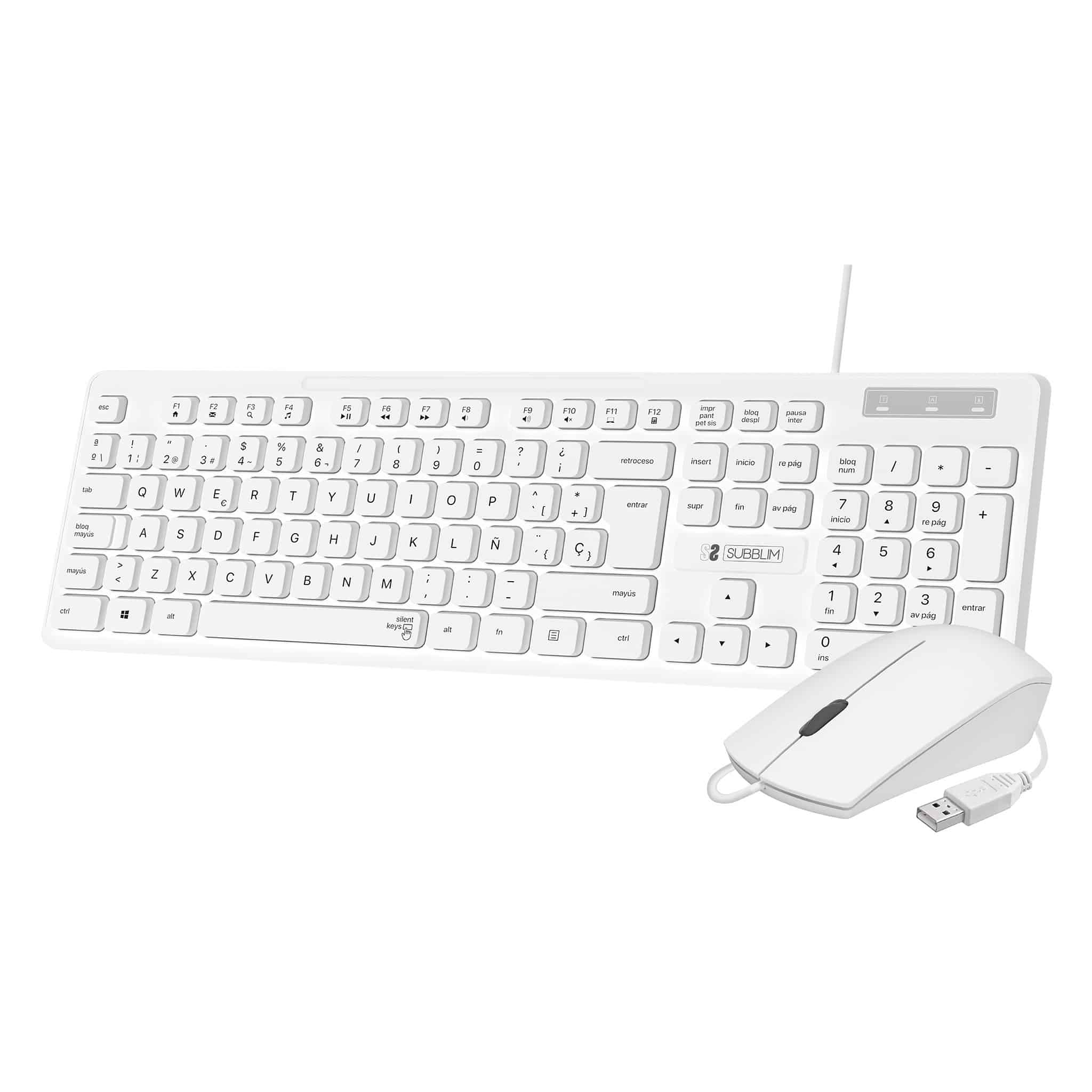 Combo teclado y raton con cable usb blanco para oficina, trabajo y estudio