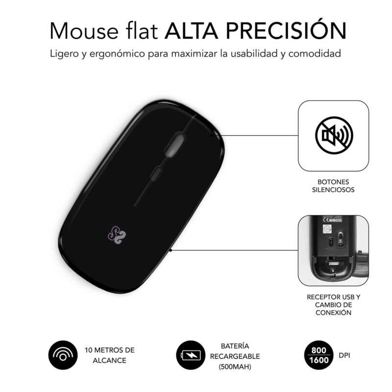 ✅ Ratón Óptico Wireless Dual Flat Mouse Recargable