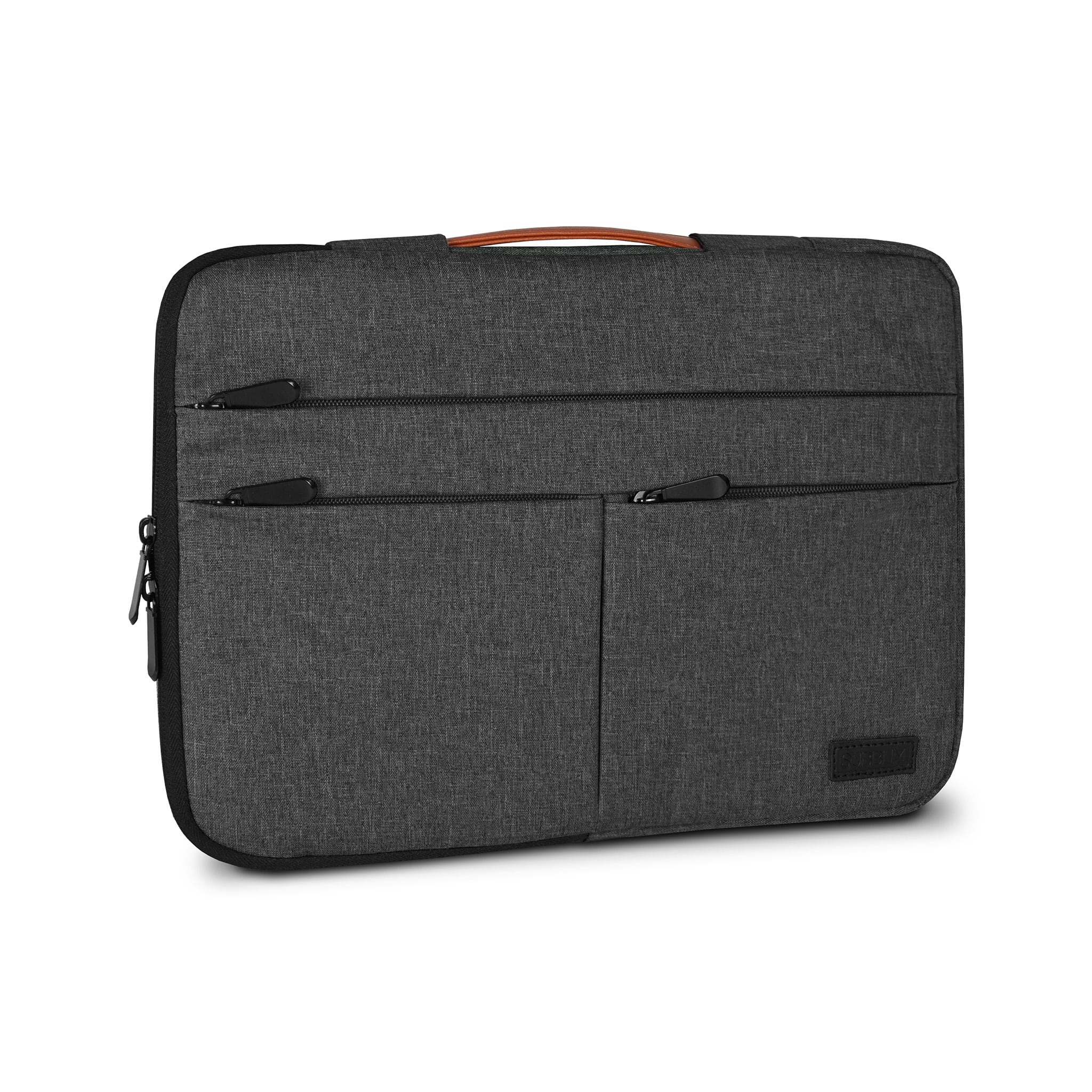 bolsa ordenador portátil de mano protección total en gris oscuro con bolsillos exteriores y asa de transporte