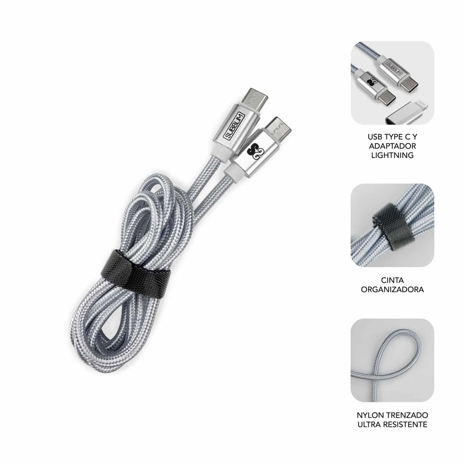 SUBCHG-5CPD10-Dual-Car-Charger-PD20WQC3.0C-to-C-Lightning-cable-Silver-2