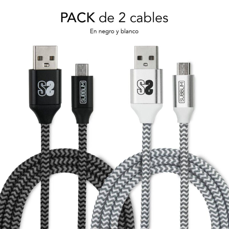 ✅ Pack 2 cables USB A – MICRO USB (2.4A) Negro/Plata