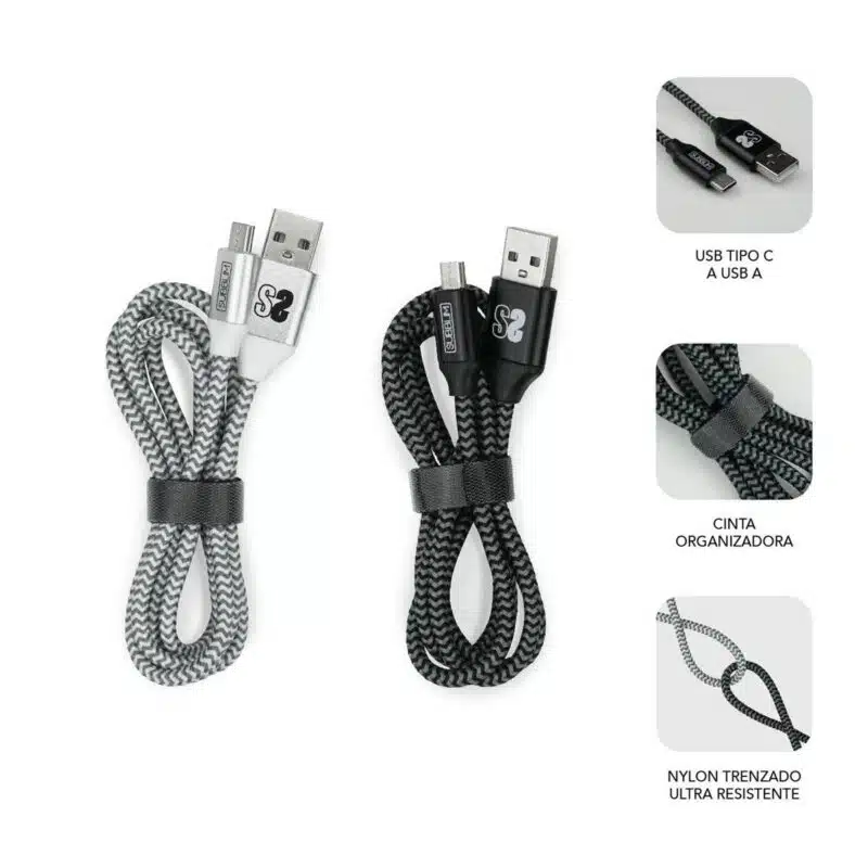 Pack 2 Cables Usb Tipo C – Usb A (3.0A) Negro/Plata - Imagen 2