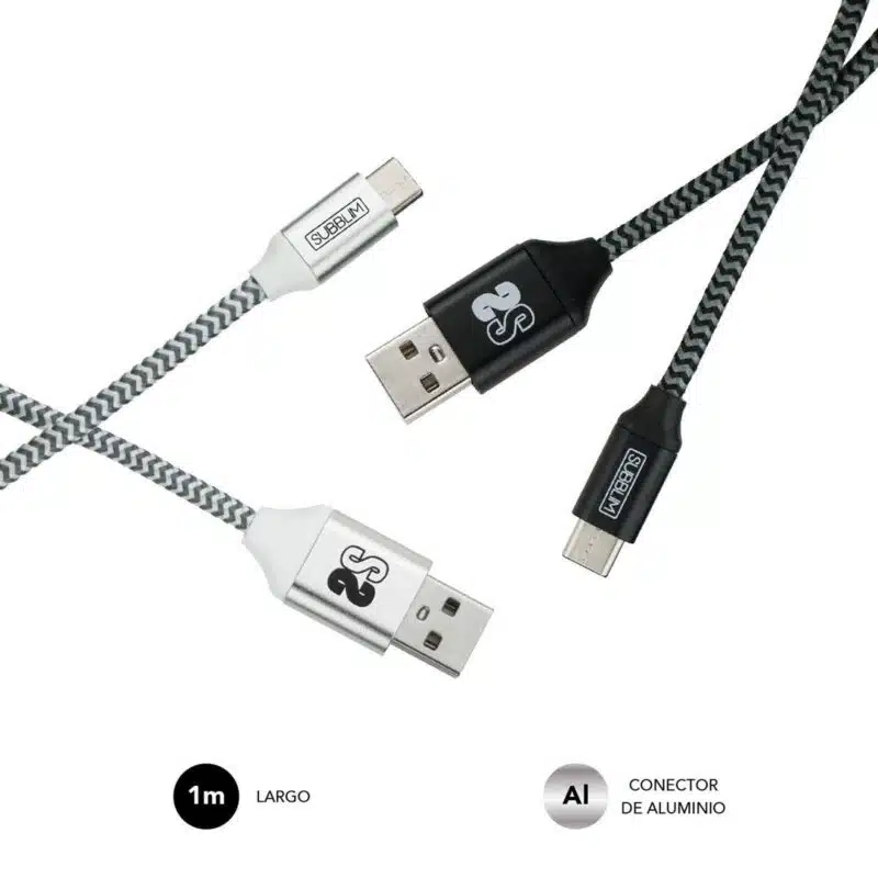 Pack 2 Cables Usb Tipo C – Usb A (3.0A) Negro/Plata - Imagen 3
