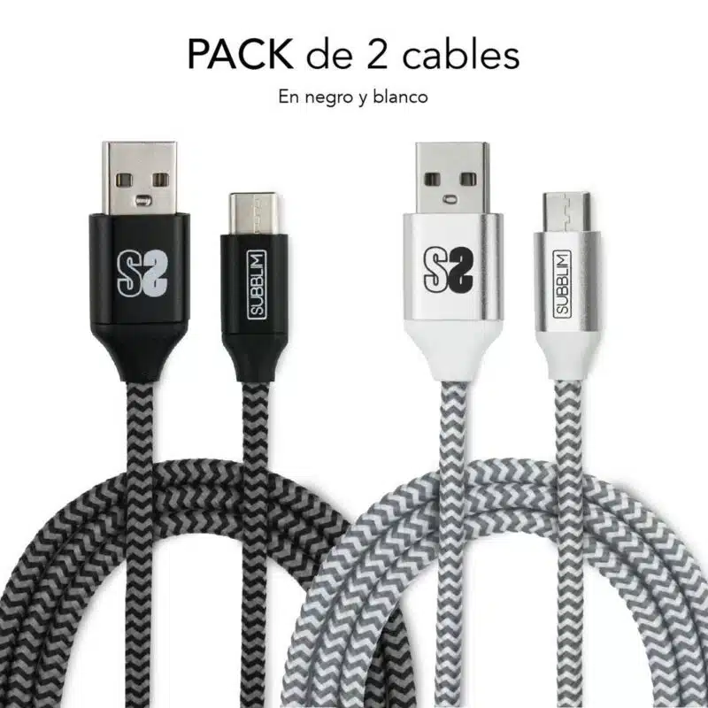Pack 2 Cables Usb Tipo C – Usb A (3.0A) Negro/Plata - Imagen 4
