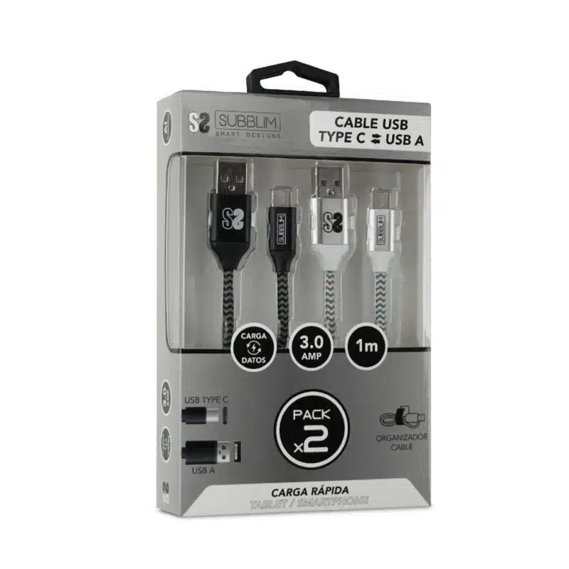 Pack 2 Cables Usb Tipo C – Usb A (3.0A) Negro/Plata - Imagen 6