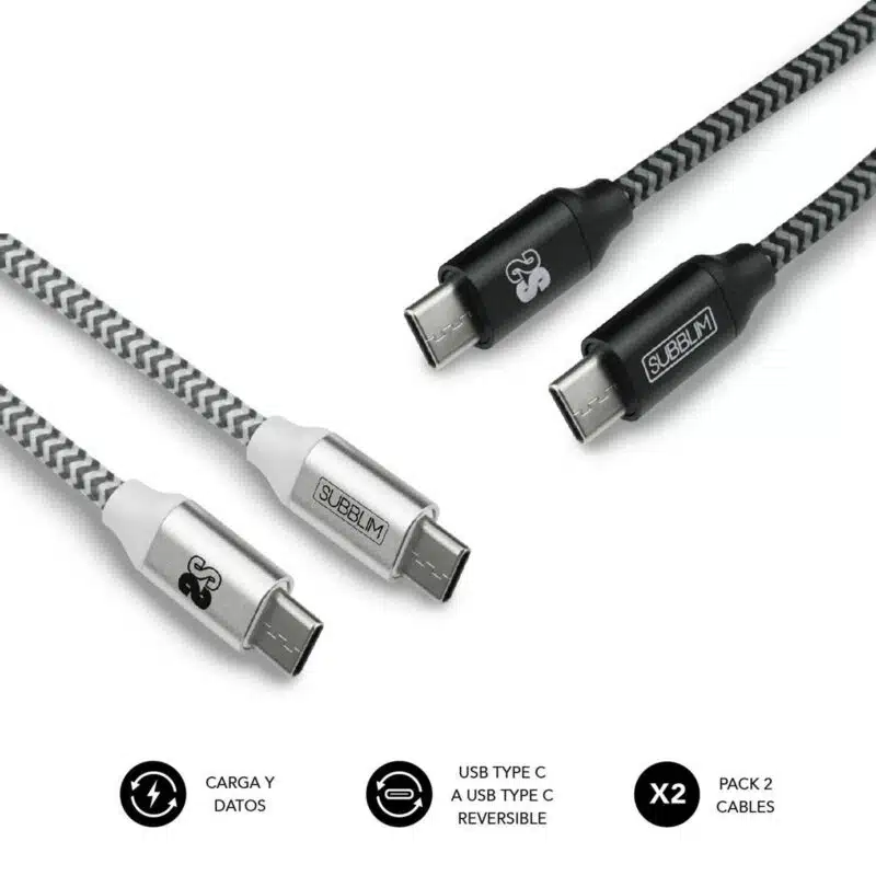 Pack 2 Cables Usb Tipo C – Usb Tipo C (3.0A) Negro/Plata