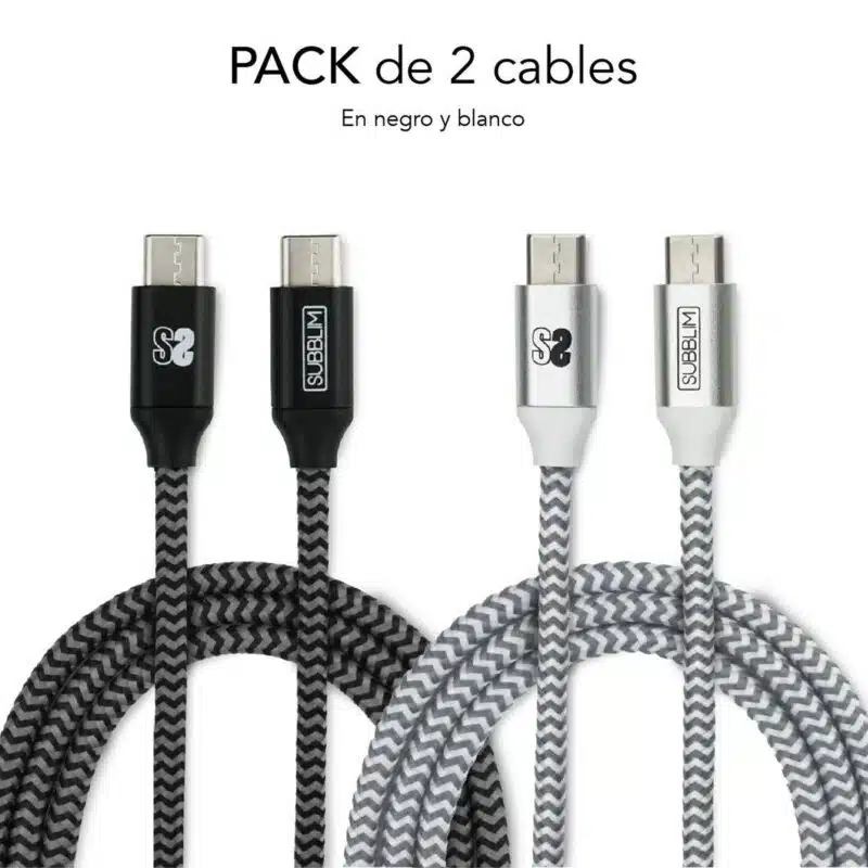 Pack 2 Cables Usb Tipo C – Usb Tipo C (3.0A) Negro/Plata - Imagen 4