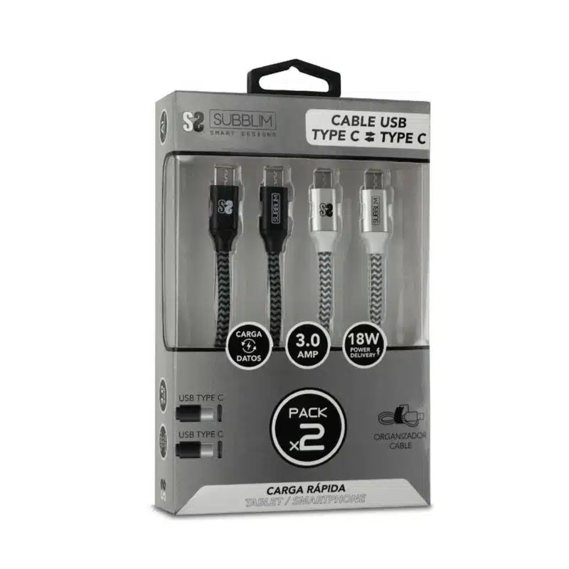 Pack 2 Cables Usb Tipo C – Usb Tipo C (3.0A) Negro/Plata - Imagen 6