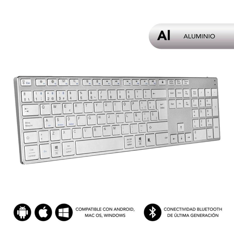 ✅ Teclado Aluminio Advance Extended - Blanco-Plata