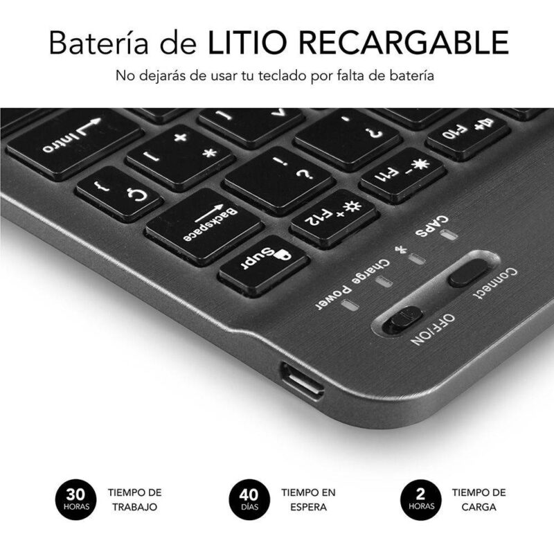 ✅ Teclado retroiluminado Smart Bluetooth para Tablet o iPad - Gris-Negro