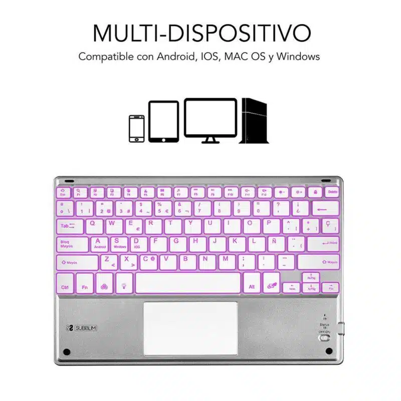 Teclado Retroiluminado Bluetooth Smart Para Tablet O Ipad  Blanco Plata - Imagen 2